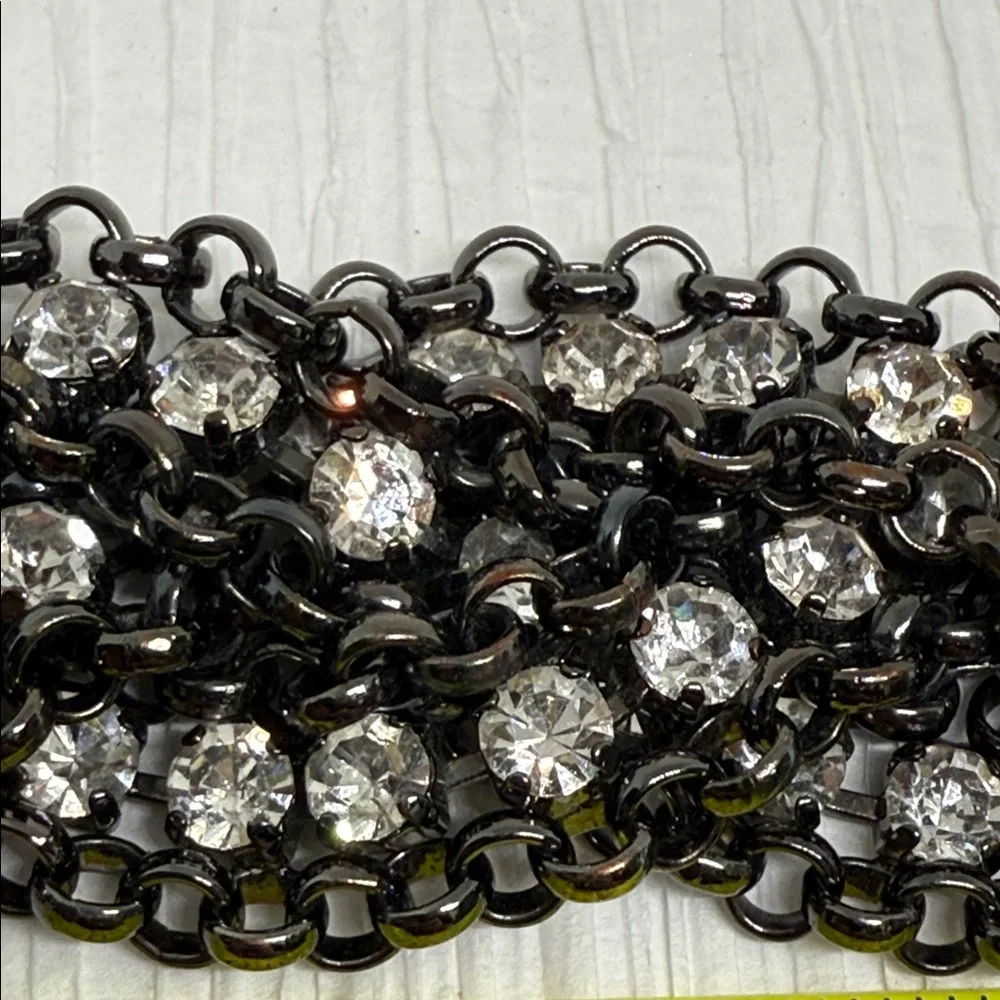 Vintage thick gun metal Black Chain Bracelet scattered rhinestones